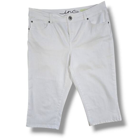 INC Women's white denim straight leg regular fit crop capri jeans - size 10 - Picture 1 of 8